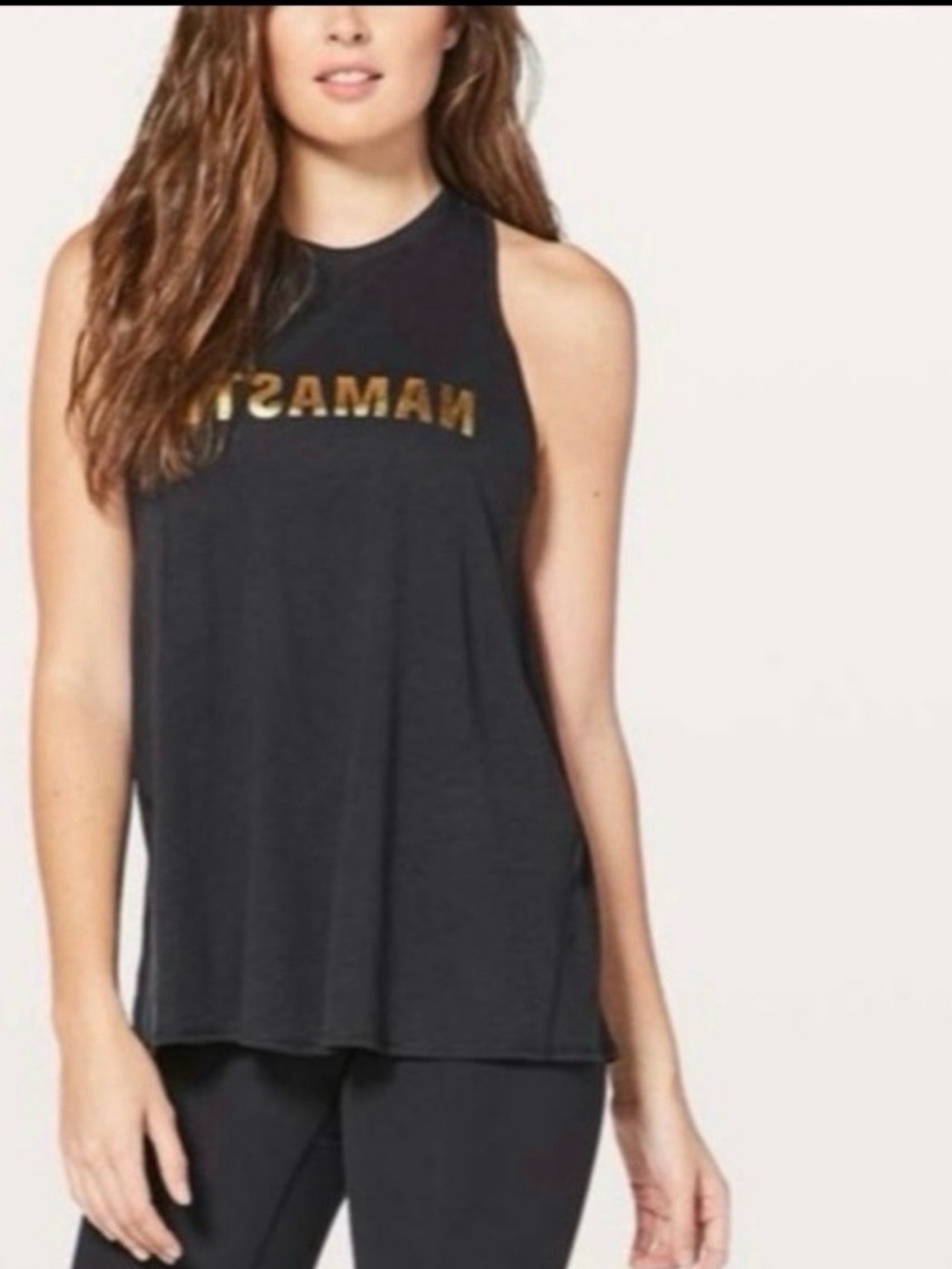 lululemon athletica Black Tank with Gold Foil 'MAMASTE'
